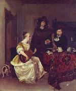 Gerard ter Borch the Younger A Woman playing a Theorbo to Two Men Sweden oil painting artist